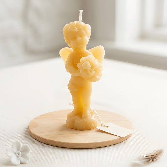 Angel Beeswax Candle Holding Floral Bouquet