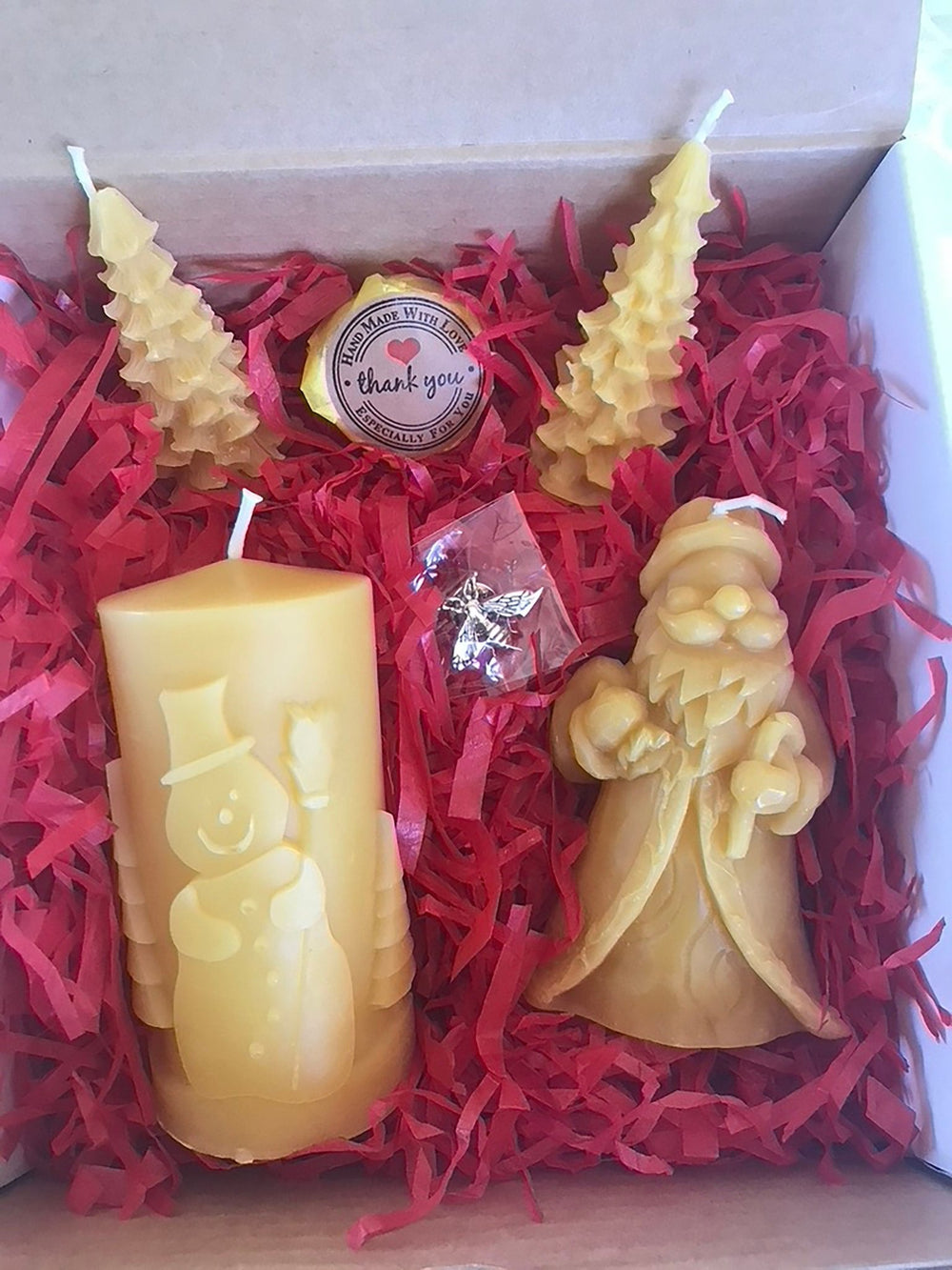 CHRISTMAS BEESWAX CANDLE Gift Set | 100% All Natural Bees Wax Pillar Set Snowman | Winter | Christmas | Santa Claus | Saint Nick | Snow Man - Bees Light Candles