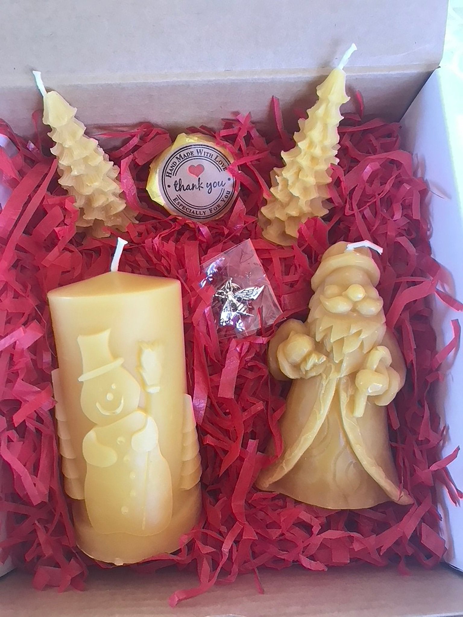 CHRISTMAS BEESWAX CANDLE Gift Set | 100% All Natural Bees Wax Pillar Set Snowman | Winter | Christmas | Santa Claus | Saint Nick | Snow Man - Bees Light Candles