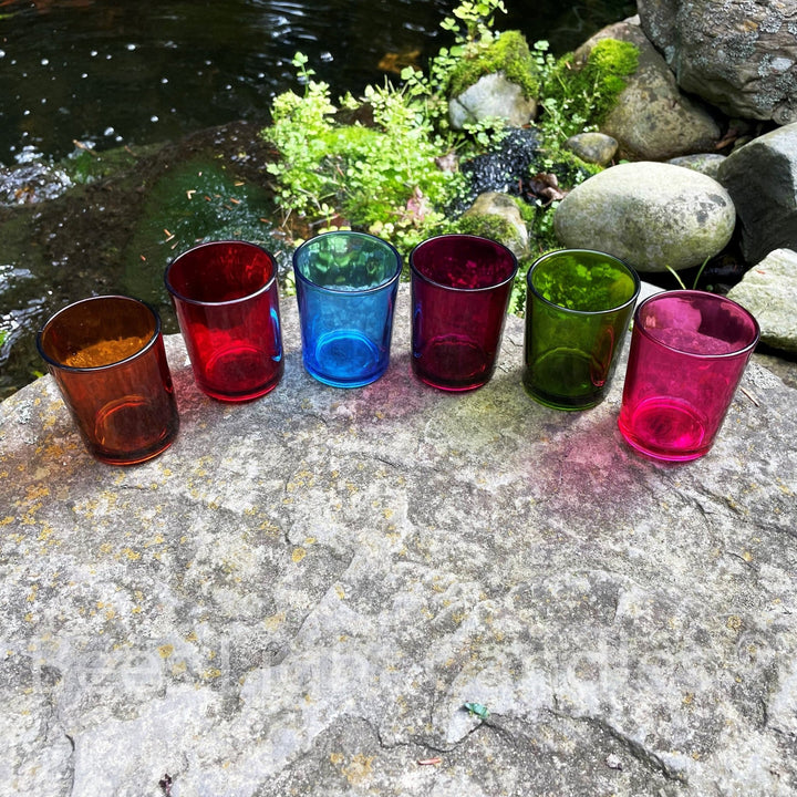 Colored Glass Votive Holders | With or Without Beeswax Candles | Container Votives | Beautiful Glass | Multicolor | Rainbow | Festive | NEW - Bees Light Candles