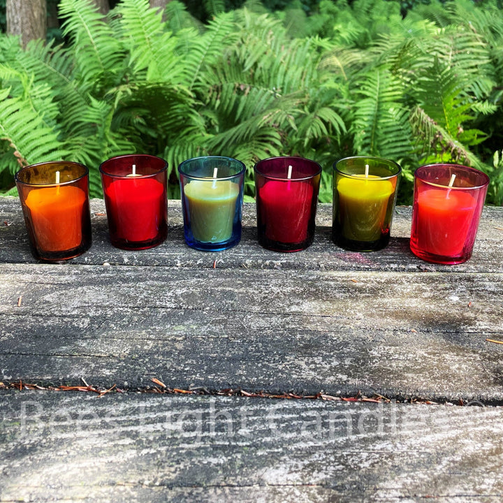 Colored Glass Votive Holders | With or Without Beeswax Candles | Container Votives | Beautiful Glass | Multicolor | Rainbow | Festive | NEW - Bees Light Candles