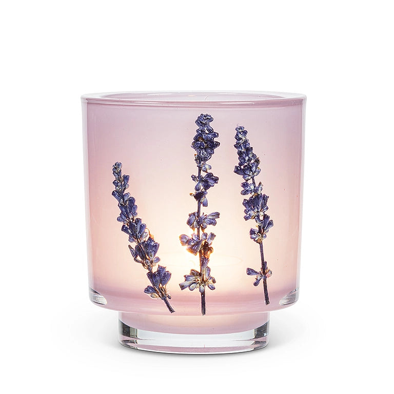 Frosted Glass Votive Candle Holder With Pressed Flowers Set of 4