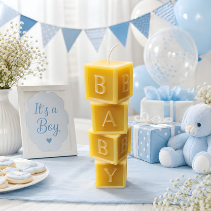 Large Baby Beeswax Pillar Block Candle