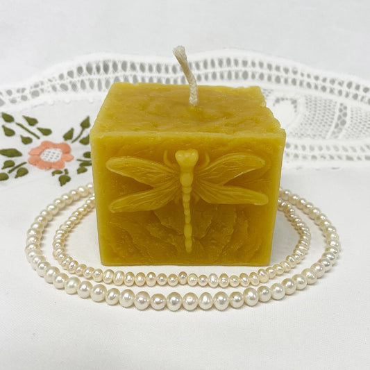 Square Dragonfly Beeswax Pillar Candle