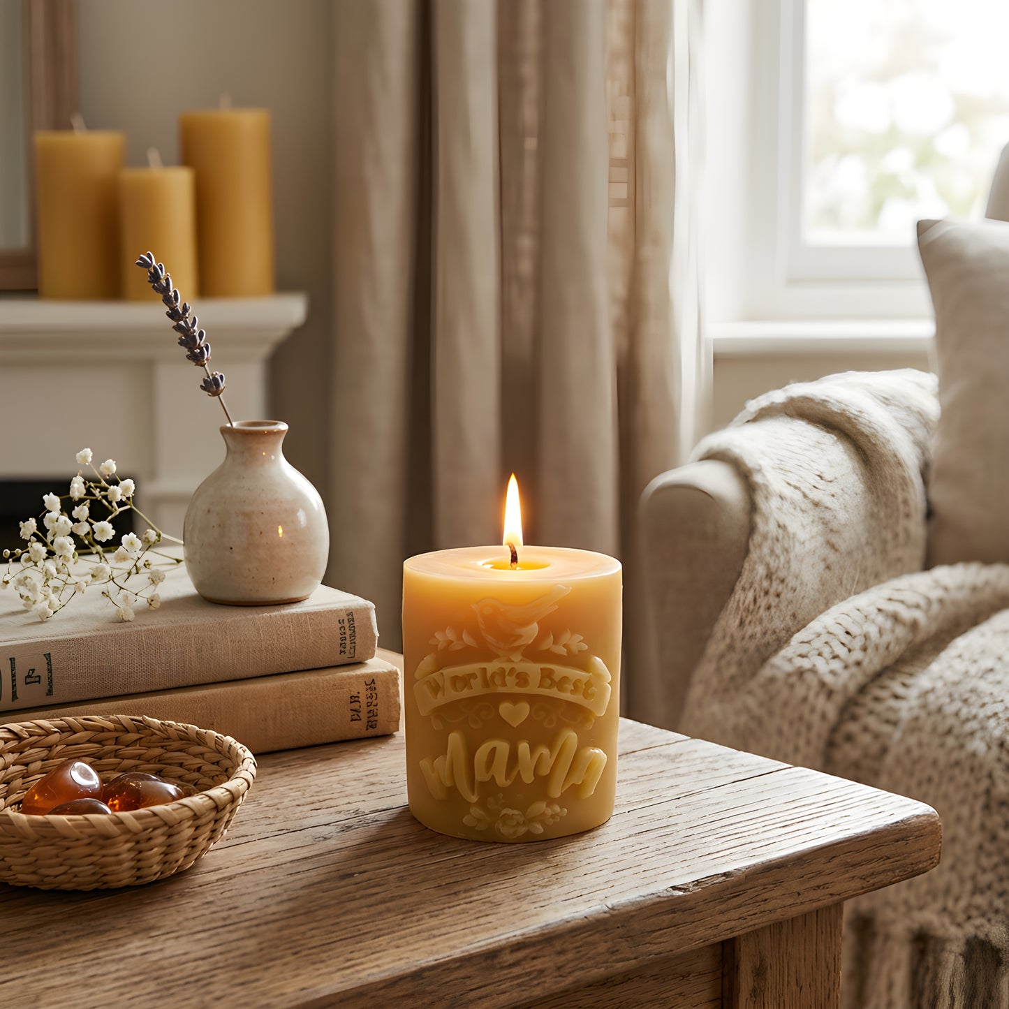 Worlds Best Mama Beeswax Candle