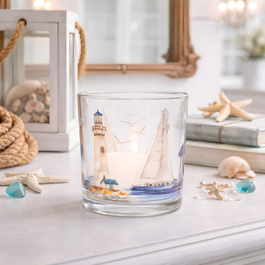 Lighthouses and Sailboats Glass Votive 3 Inch Holder