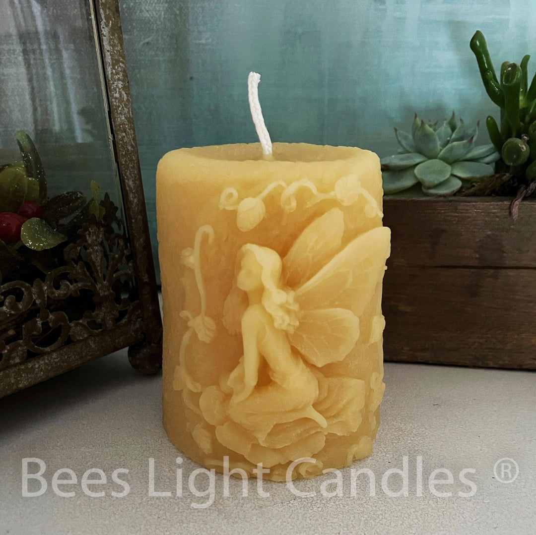 Fairy Pillar Candles | Magical Pixie Beeswax Candle Pillars | All Natural 100% Bees Wax | Pure Clean Burning | Magic Flying Girl | Fantasy - Bees Light Candles