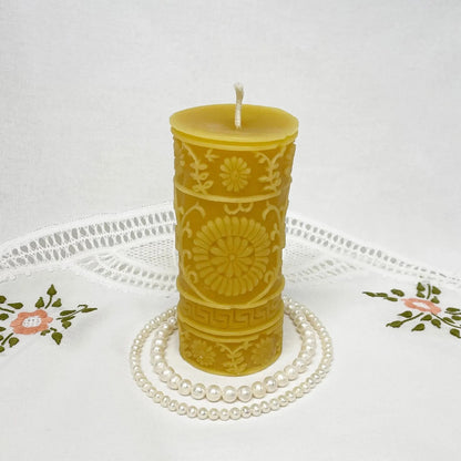 Floral French Country Pillar Beeswax Candle