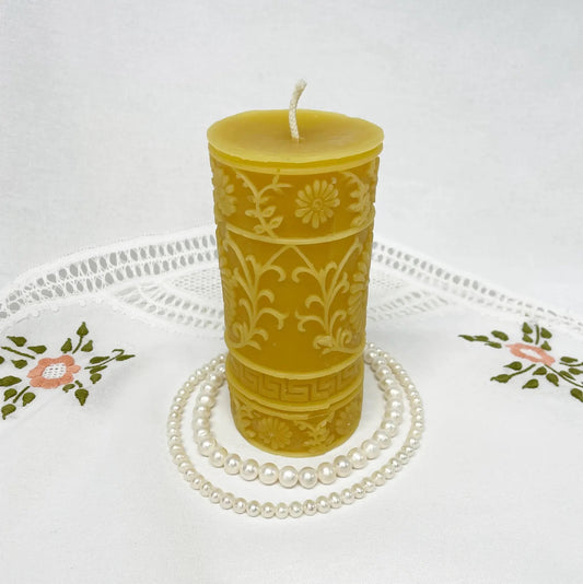Floral French Country Pillar Beeswax Candle