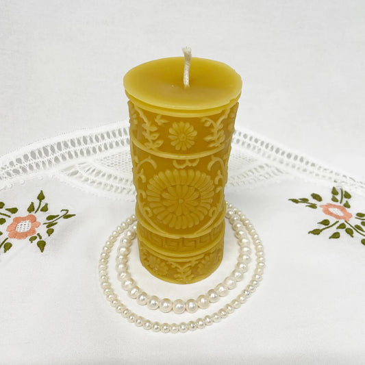 Floral French Country Pillar Beeswax Candle