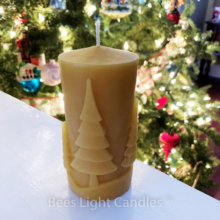 Frosty The Snowman Beeswax Pillar Candle | 100% All Natural Bees Wax | Snow Man Candles | Trees | Holiday | Fun Festive | Winter Season Tree - Bees Light Candles