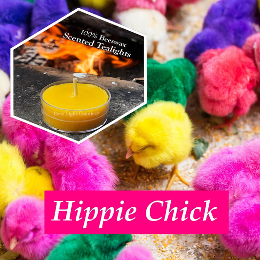 Hippie Chick Scented Beeswax Tealight Candles | Made with 100% All Natural Beeswax | Cotton Wick | Peace and Love | 1970's Retro Aroma Gift - Bees Light Candles