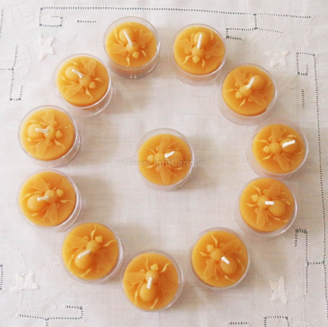 Honey Bee Tealight Beeswax Candles BULK 100% Natural | Handmade USA | Sets 6 | 12 | 18 | 24 | 36 | 48 | 72 Tea Lights | Wedding Event Party - Bees Light Candles