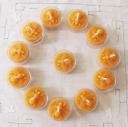 Honey Bee Tealight Beeswax Candles BULK 100% Natural | Handmade USA | Sets 6 | 12 | 18 | 24 | 36 | 48 | 72 Tea Lights | Wedding Event Party - Bees Light Candles