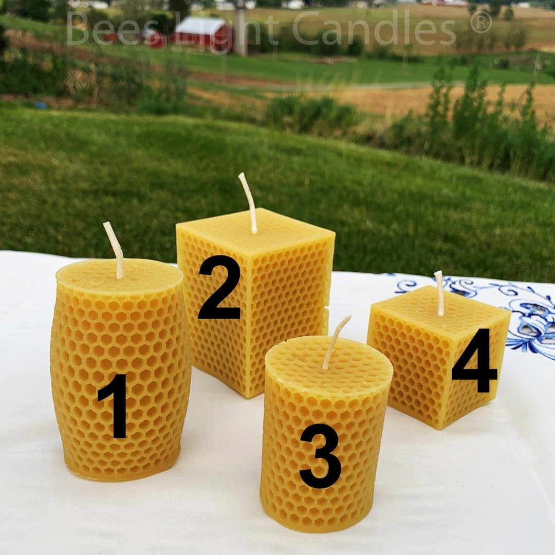 Honeycomb Candle Set | 100% Natural Beeswax | Honey Comb | Cube | Square | Rectangle | Cylinder | Curvy | Tabletop Decor Candles | Bees Wax - Bees Light Candles