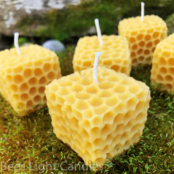 Honeycomb Cube Candle | 100% All Natural Beeswax | Handmade in USA | Bees Wax Honey Comb Square Candles | Bee Box | Spring | Summer | Fall - Bees Light Candles