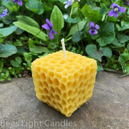 Honeycomb Cube Candle | 100% All Natural Beeswax | Handmade in USA | Bees Wax Honey Comb Square Candles | Bee Box | Spring | Summer | Fall - Bees Light Candles