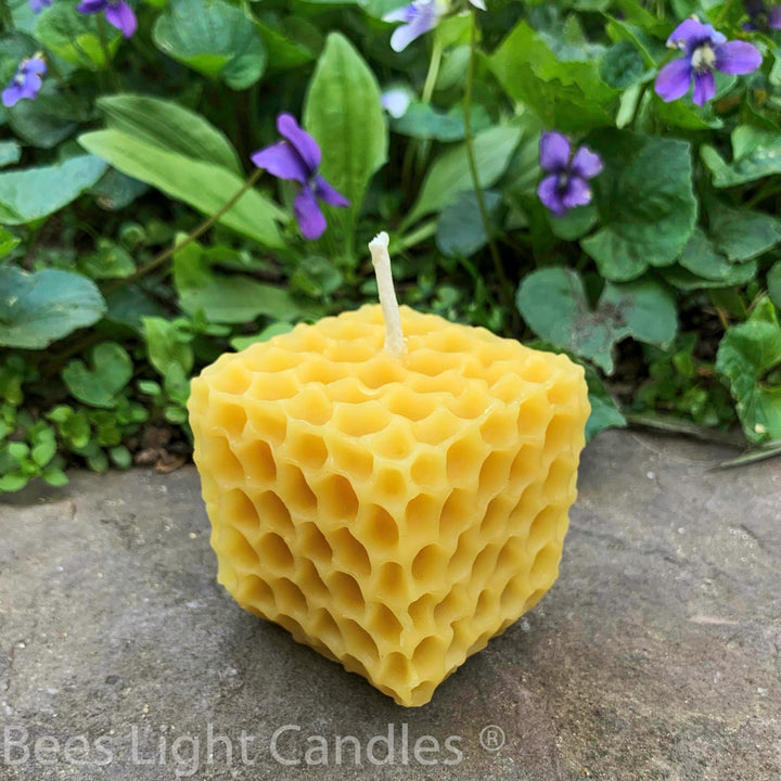 Honeycomb Cube Candle | 100% All Natural Beeswax | Handmade in USA | Bees Wax Honey Comb Square Candles | Bee Box | Spring | Summer | Fall - Bees Light Candles