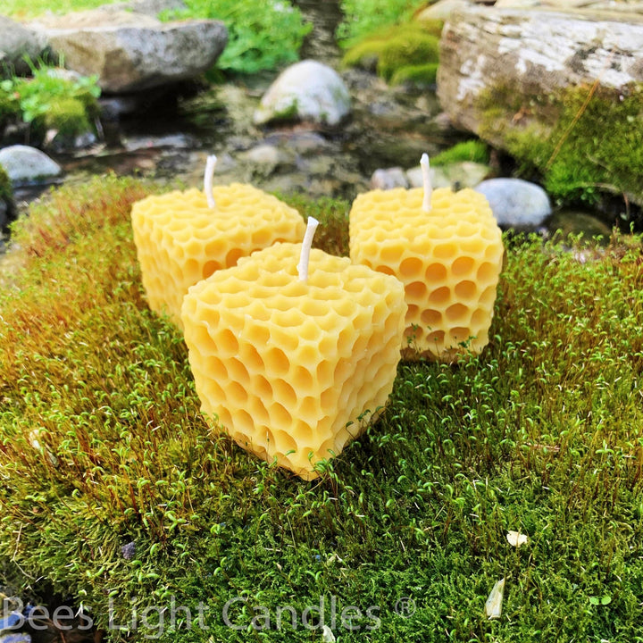 Honeycomb Cube Candle | 100% All Natural Beeswax | Handmade in USA | Bees Wax Honey Comb Square Candles | Bee Box | Spring | Summer | Fall - Bees Light Candles