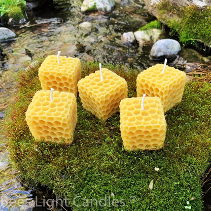 Honeycomb Cube Candle | 100% All Natural Beeswax | Handmade in USA | Bees Wax Honey Comb Square Candles | Bee Box | Spring | Summer | Fall - Bees Light Candles