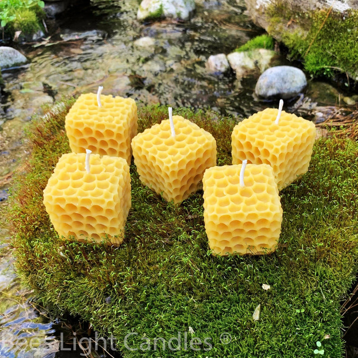 Honeycomb Cube Candle | 100% All Natural Beeswax | Handmade in USA | Bees Wax Honey Comb Square Candles | Bee Box | Spring | Summer | Fall - Bees Light Candles