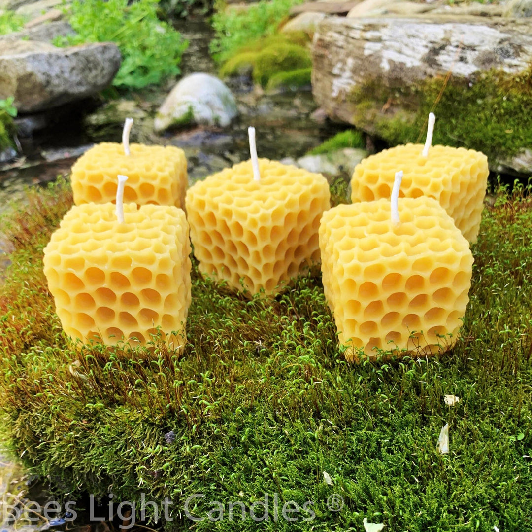 Honeycomb Cube Candle | 100% All Natural Beeswax | Handmade in USA | Bees Wax Honey Comb Square Candles | Bee Box | Spring | Summer | Fall - Bees Light Candles
