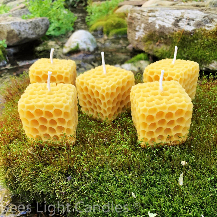 Honeycomb Cube Candle | 100% All Natural Beeswax | Handmade in USA | Bees Wax Honey Comb Square Candles | Bee Box | Spring | Summer | Fall - Bees Light Candles