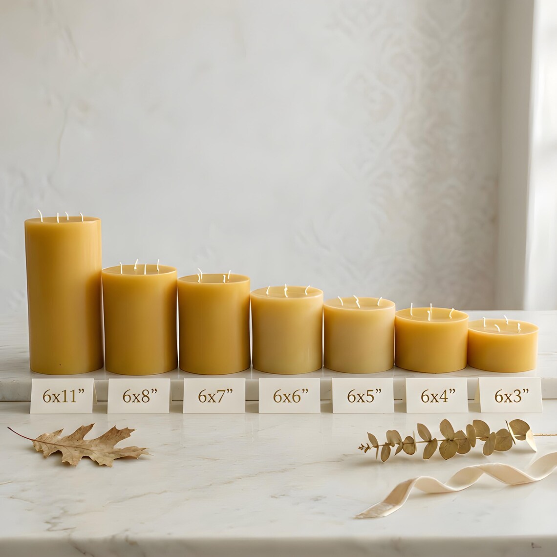 Giant 6 Inch Wide Yellow Beeswax 4 Wick Candles