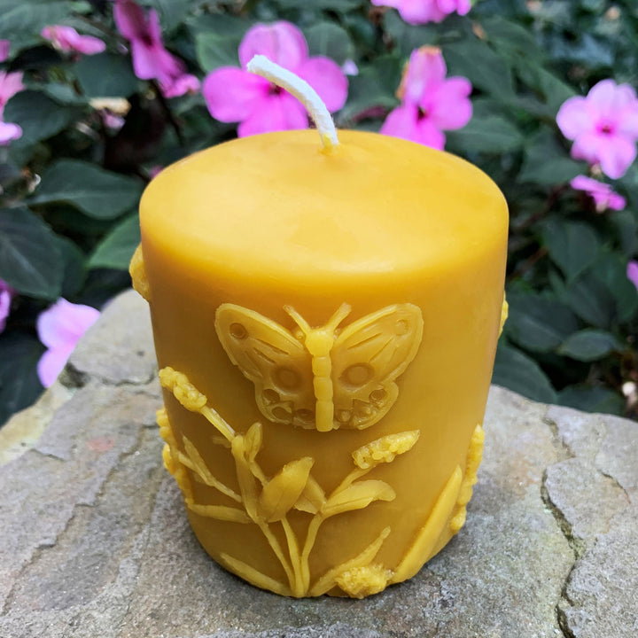 Butterfly | Hummingbird | Flower | Beeswax Pillar Set