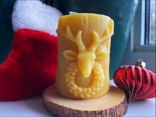 Reindeer Beeswax Pillar Candle