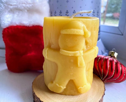 Christmas Beeswax Pillar Candles Santa Snowman Reindeer Gingerbread Holiday Gifts