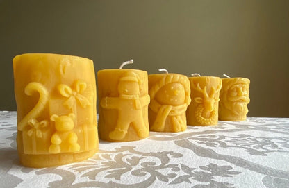 Christmas Beeswax Pillar Candles Santa Snowman Reindeer Gingerbread Holiday Gifts