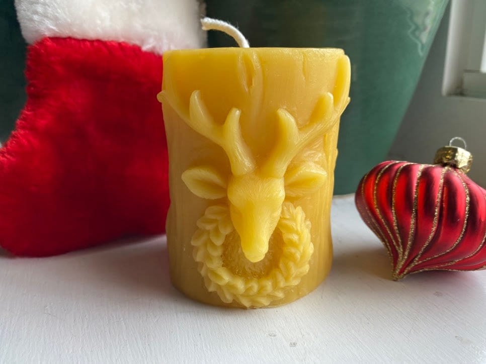 Christmas Beeswax Pillar Candles Santa Snowman Reindeer Gingerbread Holiday Gifts