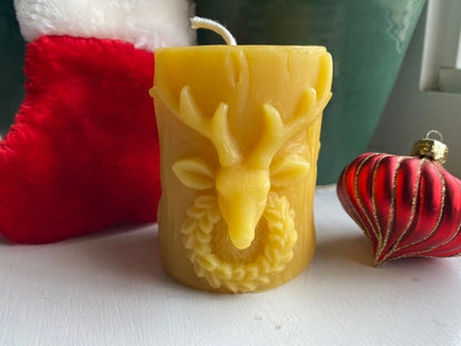 Christmas Beeswax Pillar Candles Santa Snowman Reindeer Gingerbread Holiday Gifts