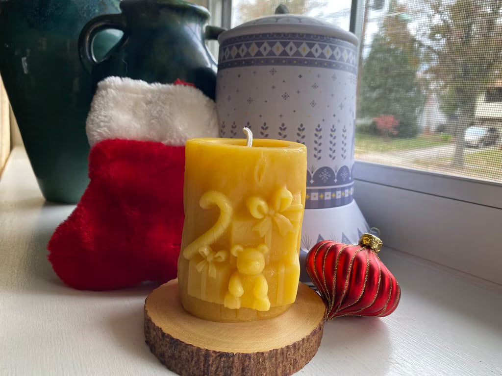 Christmas Beeswax Pillar Candles Santa Snowman Reindeer Gingerbread Holiday Gifts