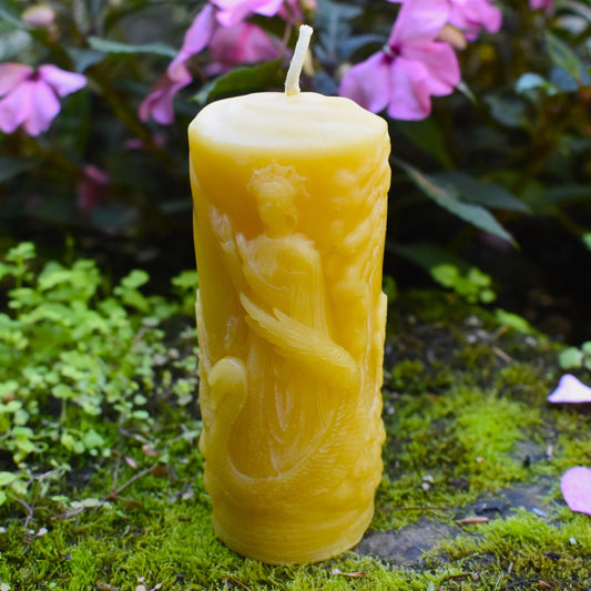 Queen with Swan Beeswax Pillar Candle