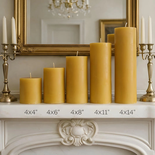 4 Inch Wide Yellow Beeswax Pillar Candles