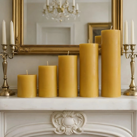 4 Inch Wide Yellow Beeswax Pillar Candles