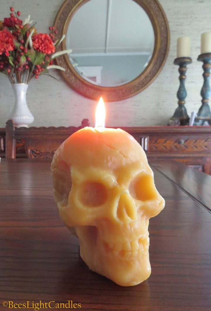 Large Skull Candle 100% Natural Beeswax - Glows in the Dark | Halloween | Horror Dark & Scary | Human Skull | Frightening | Handmade in USA - Bees Light Candles