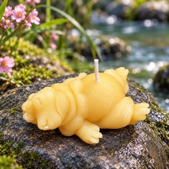 Lazy reclining hippopotamus beeswax candle product view