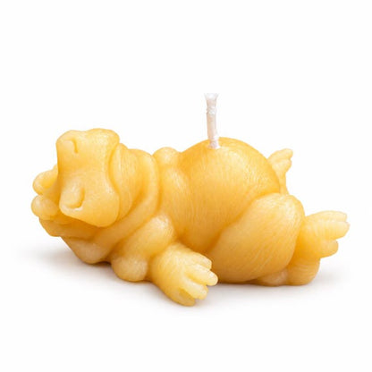 Handmade natural beeswax laying hippo candle detail