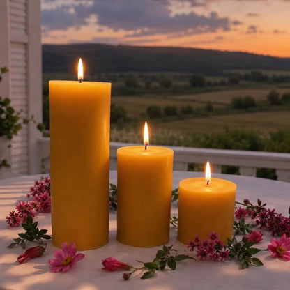 2 Inch Yellow Beeswax Pillar Candle Set