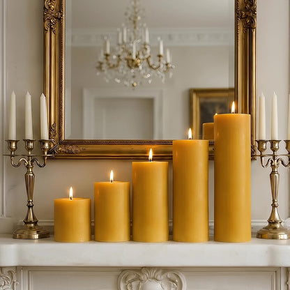 4 Inch Wide Yellow Beeswax Pillar Candles