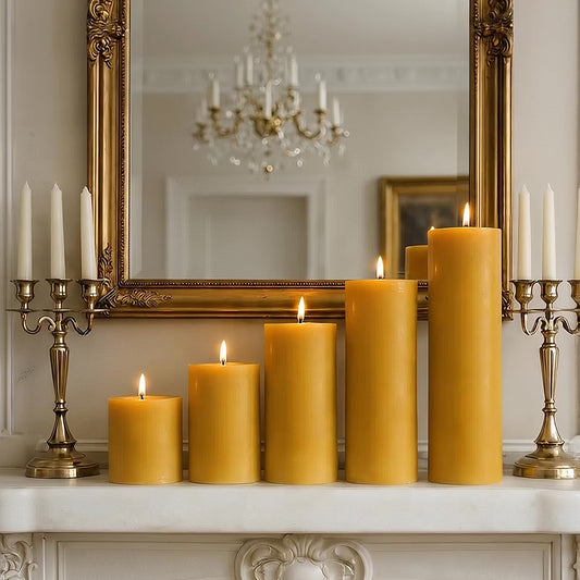 4 Inch Wide Yellow Beeswax Pillar Candles