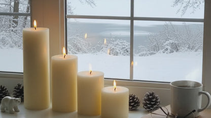 4" White Beeswax Pillar Candle Set