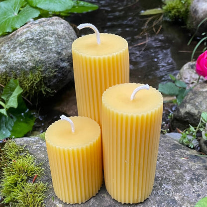 Striped Pillar Candle Set Natural Beeswax