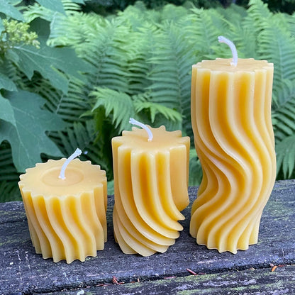 Twisty Pillar Beeswax Candle Set of 3