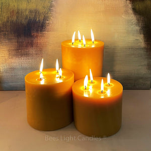 6 INCH Wide BEESWAX PILLAR Candle Set / Huge Bees Wax Candles Unscented Natural Allergy Friendly Purifying Pillars / Cylindrical Centerpiece - Bees Light Candles