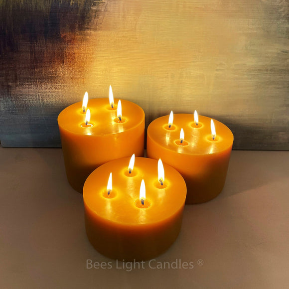 6 Inch Wide LARGE BEESWAX PILLARS / Set of 3 Candles/ 6x3+6x4+6x5 - Bees Light Candles