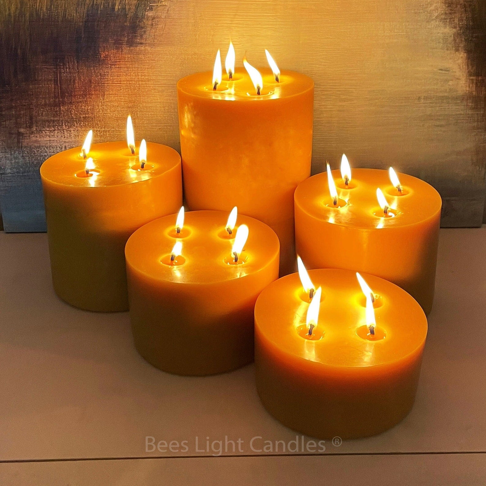 BEESWAX PILLAR Candle 6 Inch Wide / Giant White Bees Wax 4 Wick Candle Set  / 100% All Natural Pure Clean Allergy Friendly USA / Large / Big 